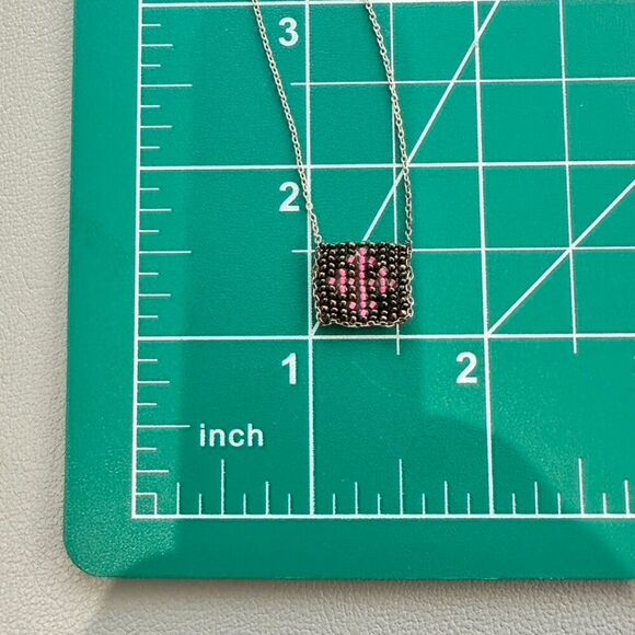 Artisan Hand made Sterling Silver & Pink Weaved Bead Cross Pendant Necklace - Picture 3 of 6